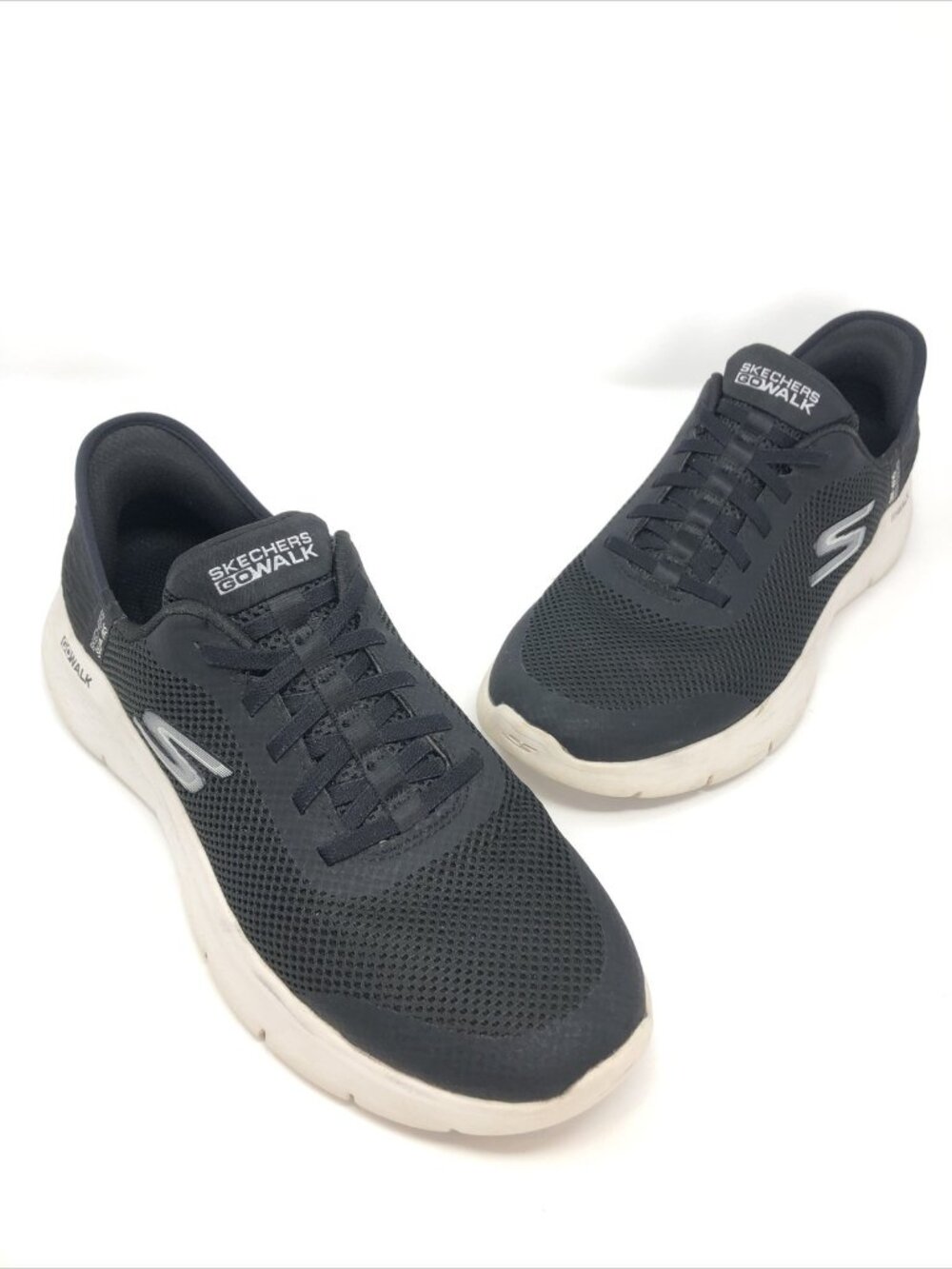 Skechers Shoes Womens 10 Black White Slip Ins Go Walk Hands Free Sneaker Stretch